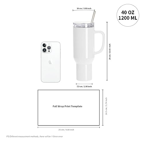 PYD Life 40 OZ Sublimation Tumblers with Removable Handle and Straw Lid Blanks White for 40 OZ Tumbler Heat Press Sublimation Oven Printing 2 Pack - Image 2