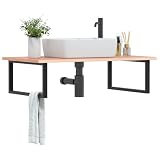 Holepyr Piano lavabo in legno di rovere massiccio con supporto in acciaio, 100 x 60 cm, ripiano salvaspazio per mobili da bagno e lavandino, mensola versatile per ospiti WC e bagno