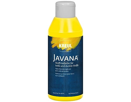 KREUL 91462 - Peinture pour tissu Javana pour tissus clairs et foncés, flacon de 250 ml jaune, caractère pâteux, pour tamponner et pochoiriser, résistant au lavage après fixation