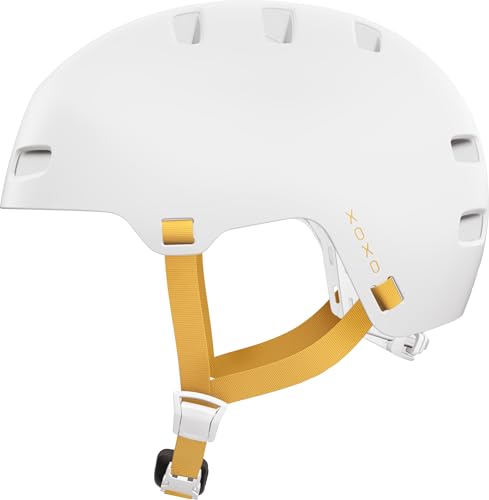 ABUS XOXO casco de ciclista, casco urbano en look skater, casco para monopatín, bicicleta, scooter, con mentonera optimizada, para adolescentes y adultos, talla L, blanco