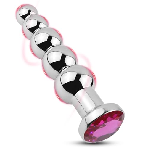 AMZII Plug Anal en Métal Godes avec 5 Perles Anales - Plugs Anals Plug Femme Débutante,Plug Anale,Ecarteur,Gode Anale,Extenseur Homme Masseurs de Prostate,Anals Sex Toýs Couple Homme Femme (Rose)