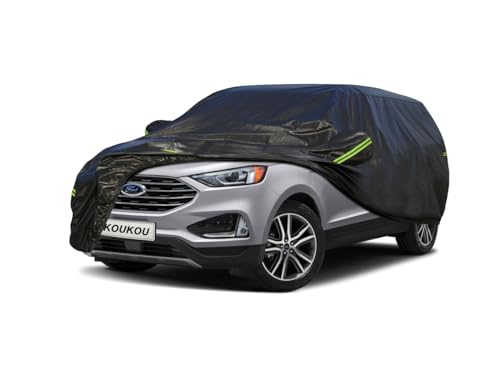 Image of KouKou Waterproof SUV Car Cover Suitable for Ford Edge from 2007 to 2025, 7 Layers Windproof All Weather Waterproof Outdoor Cover Sun Rain UV Dust Snow Protection. Black