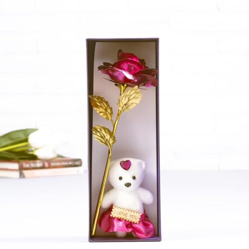 Image of BENAVJI Artificial Gold Plated Rose with Soft Ribbon and Quality Box Packing for Mothers Day, Fathers Day, Daughters Day Decorations