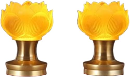 Arfobug 仏蓮ランプ 家庭用充電式 LED常夜灯 ガラス製 LED室内照明 仏様 仏壇用品 法事 葬儀 命日飾り 2セット (プラグイン式ゴールドランプ(5.5×11.5cm))
