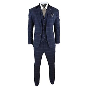 Heren visgraat gekeperd marineblauw geruit 3-delig vintage pak Blinders Tan
