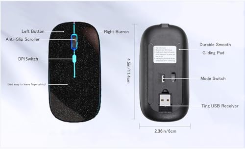 Image of WREANU Wireless Bluetooth Mouse, Rechargeable Laptop Mice, Black Bright | LED Lights, Dual Mode(BT5.2 & 2.4G Portable USB Receiver) Silent Slim Computer Mouse for Laptop /iPad /Tablet /Computer /Mac