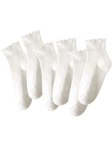 Womens Socks Cute Ruffle Ankle Socks Casual Breathable Cool Knit Cotton Lettuce Crew Frilly Sock 6 Pack
