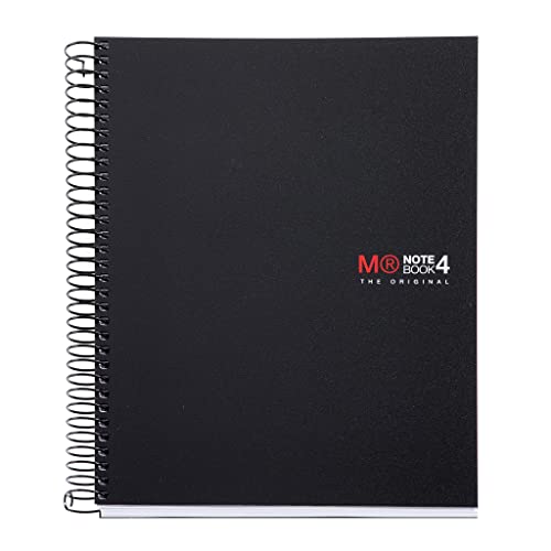 Image of Miquelrius - Micro-Perforated Spiral Notebook, Opaque Polypropylene Cover, A5 Size 148 x 210 mm, 2 Drills, 140 Sheets of 70 g /m and 4 Coloured Strips, 5 mm Squares, Colour Black