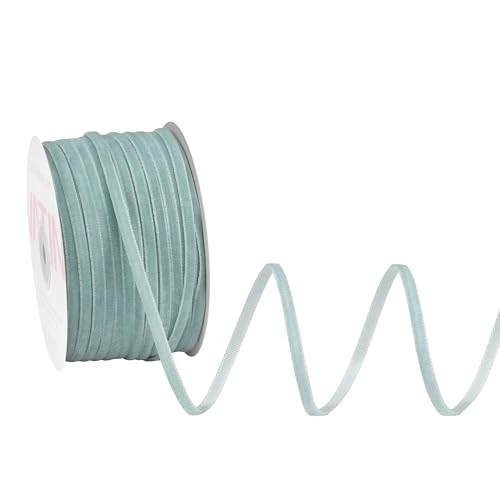 VATIN Valentine's Day Dusty Blue Velvet Ribbon, 1/8 Inch x 50 Yards - Thin Narrow Craft Ribbon for Christmas Gift Wrapping, Flower Bouquet, Tree Bows, DIY Holiday Decor