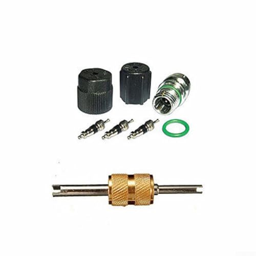Rackumic Kit de extracción de núcleo y tapa de válvula de aire acondicionado para sistemas de aire acondicionado de coche R134a y R12, juego de reparación de sellos de 8 piezas con herramienta para