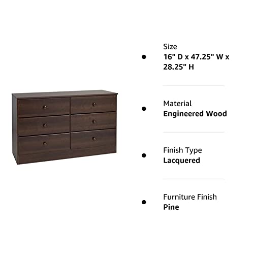 image for Prepac Astrid 6 Drawer Double Dresser For Bedroom, 16