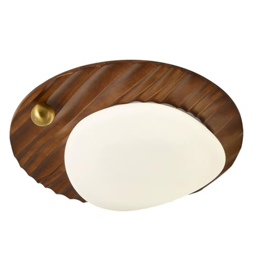 Plafonnier LED plat vintage en noyer et globe doré encastré