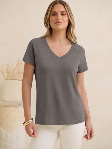 ANRABESS Womens Tops Short Sleeve V Neck Shirts Summer Basic Tee Trendy Cute Tshirts 2026 Spring Casual Outfits Gray Taupe X-Large — view 6