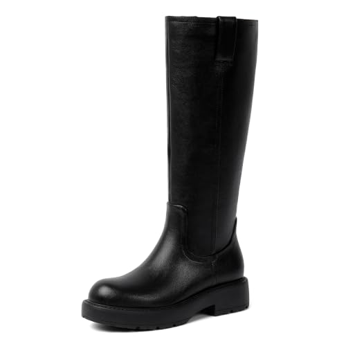 Image of VIUGJNEX Knee High Boots Women Low Heel Flat Chunky Fall Tall Riding Boots