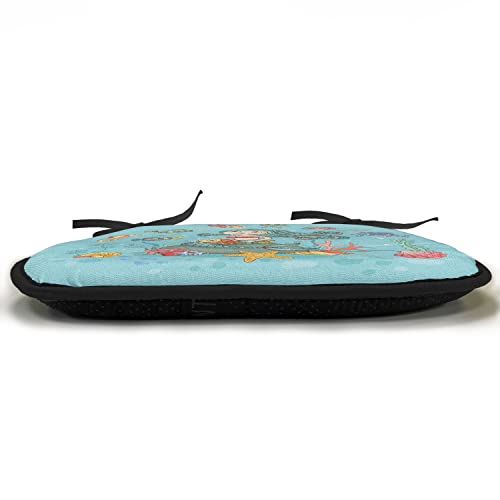 Lunarable Underwater Chair Cushion Pad, Cartoon Characters Fish and Seashells Mermaid Girl Rainbow Underwater Animals, Seat Padding for Kitchen & Patio with Anti-slip Backing, 16
