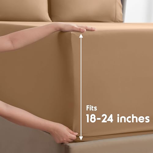 Image of Nestl Extra Deep Cal King Sheet Set - 6 Piece Breathable & Cooling Sheets - Hotel Luxury Bedding Set w /18-24 Inch Deep Pockets - Easy & Secure Fit - Super Soft, Wrinkle Free & Comfy - Mocha Brown