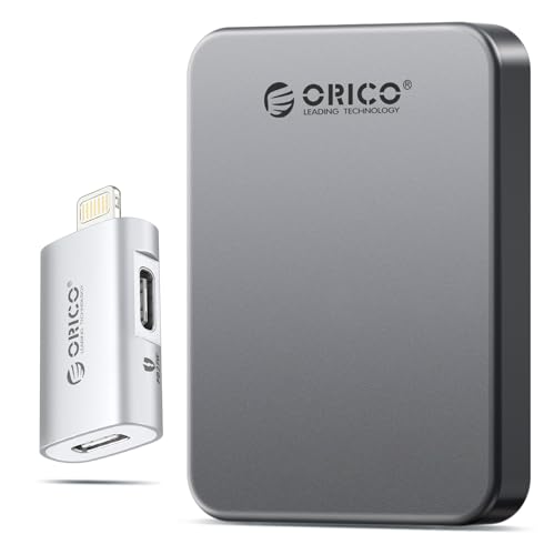 ORICO 2TB Magnetic External SSD Up to 2000MB/s, External Solid State Drive Compatible with iPhone 17 16 15 Pro Max + USB C Female to Lightning Male for iPhone 14 13 11 12 Pro Max K20
