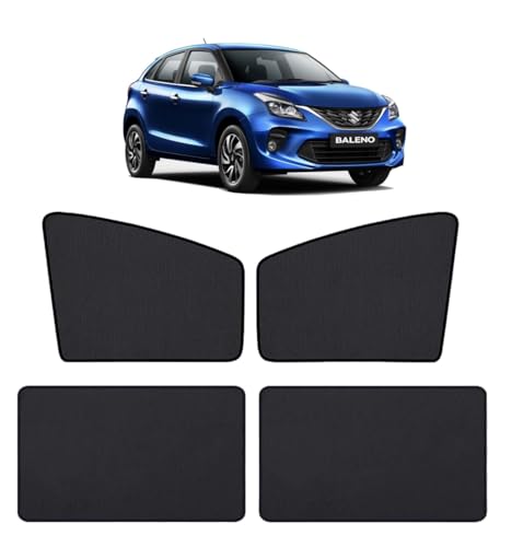 Image of Auto Hub Nylon Car Window Sunshade /Curtains Compatible with Maruti Baleno (Model-2022-Till Date) - Pack of 4, Baleno Sun Shade