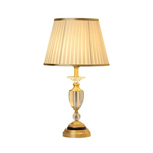 Nordic Brass Crystal Table Lamp E27 1-Light Fabric Shade Bedside Desk Lamp Modern Nightstand Study Reading Lights Home Living Room Bedroom Lighting Fixture H20.47in,Ceiling pendant lamp