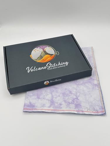 Image of VolcanoStitching Lowery Violet Floor Stand Set - 14ct Hand-Dyed Aida | Hands-free Lowery Violet floor stand for cross stitch & embroidery hoops; includes hand-dyed 14-count Aida in Violet.