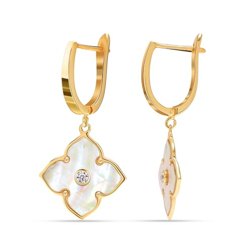 Image of LeCalla 925 Sterling Silver BIS Hallmarked 18K Gold Plated Mother of Pearl Drop Stud Earrings for Women and Girls