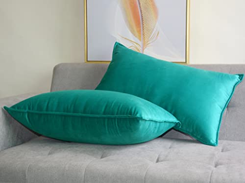 Lutanky Velvet Cushion Covers 30 x 50 cm Dark Teal Decorative Rectangle Throw Pillow Cover (Pack of 2) Soft Oblong Piped Pillowcases for Sofa Bedroom with Invisible Zipper 12x20 Inch - Image 2