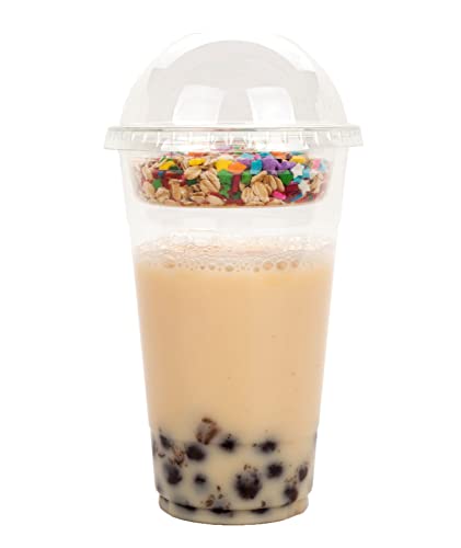 Golden Apple Cup series, 24oz-50sets Clear Plastic cups+4oz insert with Dome lids no hole, BPA Free(50cups+50inserts+50lids)