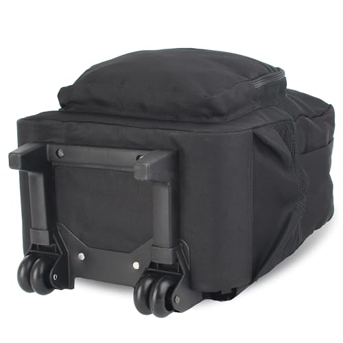 Unisex Kid's Rolling Backpack Adults. Boys Girls Roller Bookbag w/Wheels, Black, 19"4