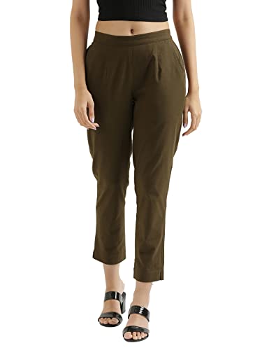 Image of SAADAA Women Cotton Pant Regular Slim Fit Mid Rise Trouser, Pocket Pants for Office School Formal Casual Daily Use