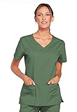 Cherokee Women's Workwear Core Stretch V-Neck Scrubs Shirt, Olive, Medium