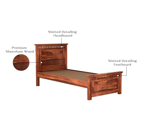 Image of CRAFT D ARTS Sheesham Wood Single Size Bed Without Storage | Wooden Single Bed | Space Saving Low Floor /Lying /Rise /Level /Profile Cot Bed for Bedroom | Adolph, Honey Finish
