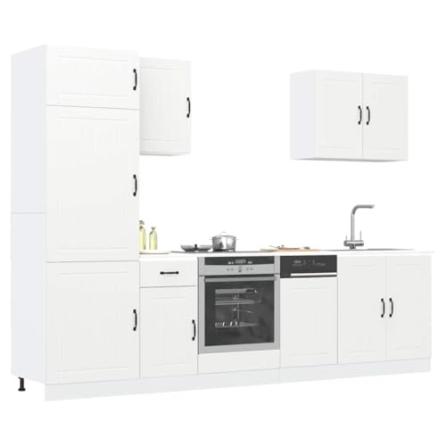 KTHLBRH Mueble de Cocina Lucca Blanco 7 Piezas de Madera contrachapada, Juego de armarios con diseño Elegante para optimizar Espacio, Amplio Almacenamiento para Utensilios