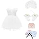 KRUIHAN Weiße Spitze Taufkleid Baby Mädchen,Tüll Festliche Mädchenkleider,Atmungsaktive Mädchen Sommerkleid für die Taufe,Geburtstag,Hochzeit,Party,enthält Stirnband,Socken & Geschenkbox,6M