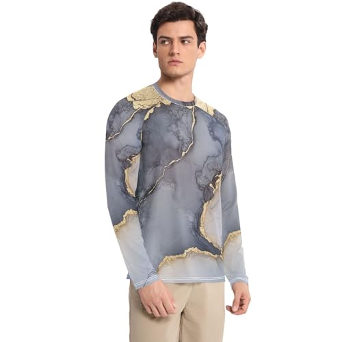 Marble Grey Silver Men's UPF 50+ Swim Shirts Loose Crew Neck Loose Men's Sun Shirt Long Sleeve Beach3