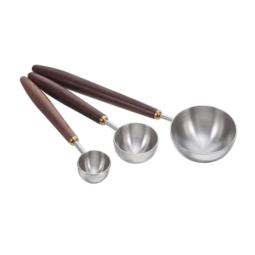 ノーブランド品 3個ステンレス製ヴィンテージ胡桃木柄計量スプーン点 コーヒー豆 ミルクパウダー 乾燥食材用キッチンツール 正確計量で家 プロ向け