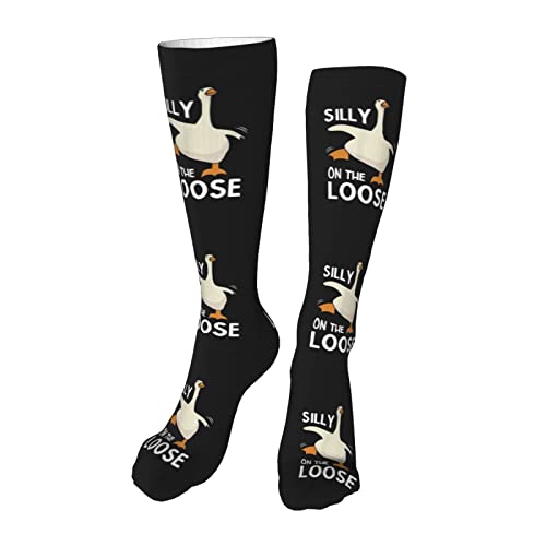 Silly Goose On The Loose Socks Women Crew Sock Thick Stockings Moisture High Socks Compression Running Sock 20 Inches