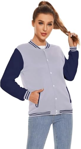 Image of Varsity Jacket Women Men's Baseball School Uniform Button Up Unsex Adult Long Sleeve Coat Fashion Jacket