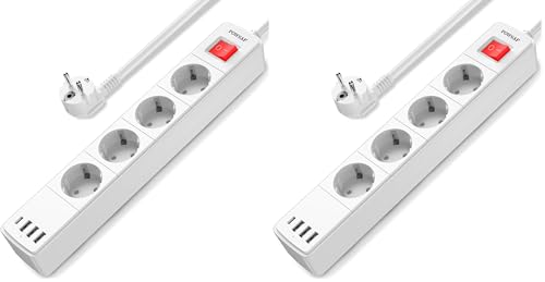 Réglette de 4 prises POWSAF pour éliminer les gros adaptateurs de charge grâce aux ports USB-C