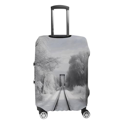 Snowy Train Tracks Luggage Cover, Washable Elastic Suitcase Cover Protector Fit 18-32 Inch Luggage4