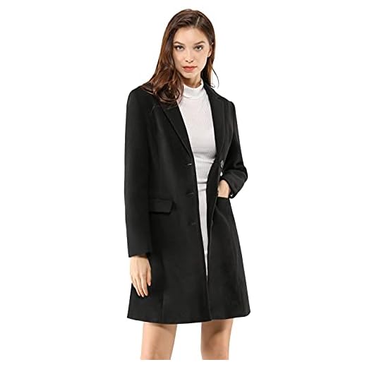 Allegra K Women's Notched Lapel Single Breasted Outwear Winter Coat Small Blacks