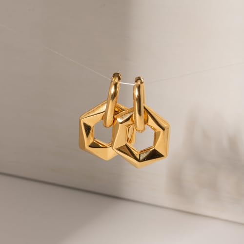 Image of PALMONAS Shraddha Kapoor Star Constellation 18K Gold Plated Hexagon Drop Earrings for Women - Waterproof, Anti-Tarnish, Gift for Women & Girls