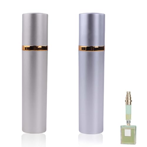 Vidsmow 2PCS Portable Perfume Atomiser, Refillable Mini Travel Perfume Spray Bottles, 8ml Matte Gold & Matte Silver Perfume Atomisers with Bottom Pump, Leak-Proof Design for Travel, Flight-Safe
