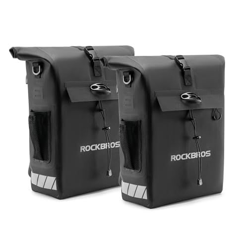 ROCKBROS(ロックブロス)パニアバッグ バックパック 自転車サイドバック 自転車バック 防水仕様 大容量 27L ポリエステル+TPU 2WAY使い方 ロールトップ開閉式 取り付け簡単 アウトドア用 2個セット