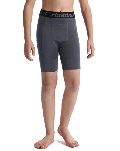Roadbox Youth Boys Compression Shorts - Performance Athletic Base Layers Spandex Compression Underwear Sports Shorts Grey #TOP1