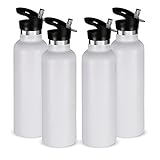 Neihepal 24oz Insulated Water Bottles Bulk 4 Pack,Stainless Steel Double Wall Sport Bottle with Straw Lid,Metal Cup Reusable Thermoses with Hand Cap for School,Cyclists,Hikers,Gift (White,4 Count)