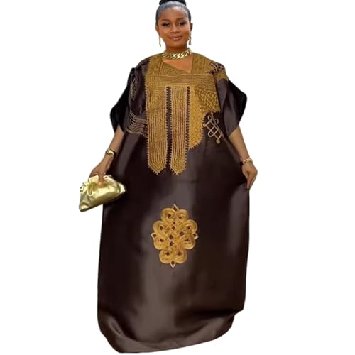 Image of HD African Print Dress for Woman Embroidery Pattern Maxi Dress