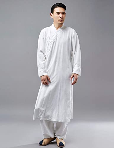 Ystylee Men Cotton Linen Kung Fu Shaolin Monk Robe Zen Clothing Monk Buddhist Outfit Arhat Shirt3