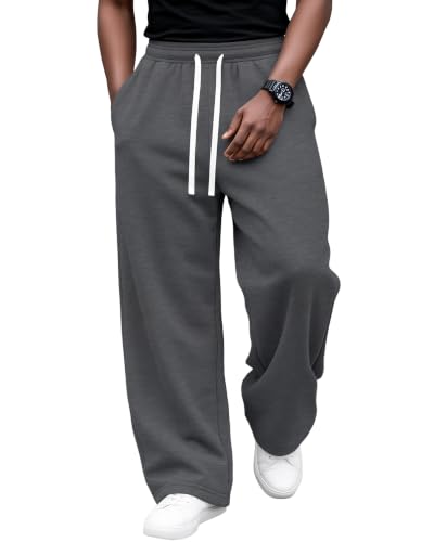 Image of August Alley Men's Wide Leg Sweatpants Baggy Gym Athletic Workout Joggers Open Bottom Lounge Drawstring Pants with Pockets