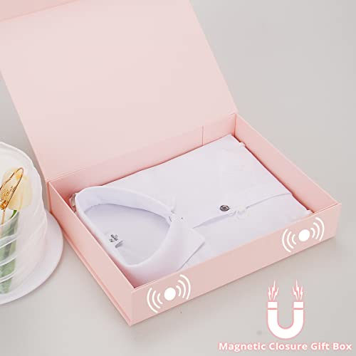 Mozrro Gift Box With Lids, 11.5 X 8.5 X 2.3 In Magnetic Closure Collapsible Gift Boxes For Wraps Gifts Of T-Shirts, Gloves, Scarves, Candy, Baby Clothes, Jewelry, Books, Comes With A Ribbon(Pink) #TOP3