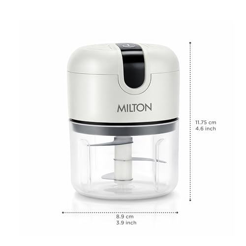 Image of MILTON 6-in-1 Rechargeable Mini Electric Chopper I Unbreakable Food Grade Material I Stainless Steel Blade I Powerful Motor I Perfect to Chop, Mince, Cut, Dice, Whisk, Blend, Grey